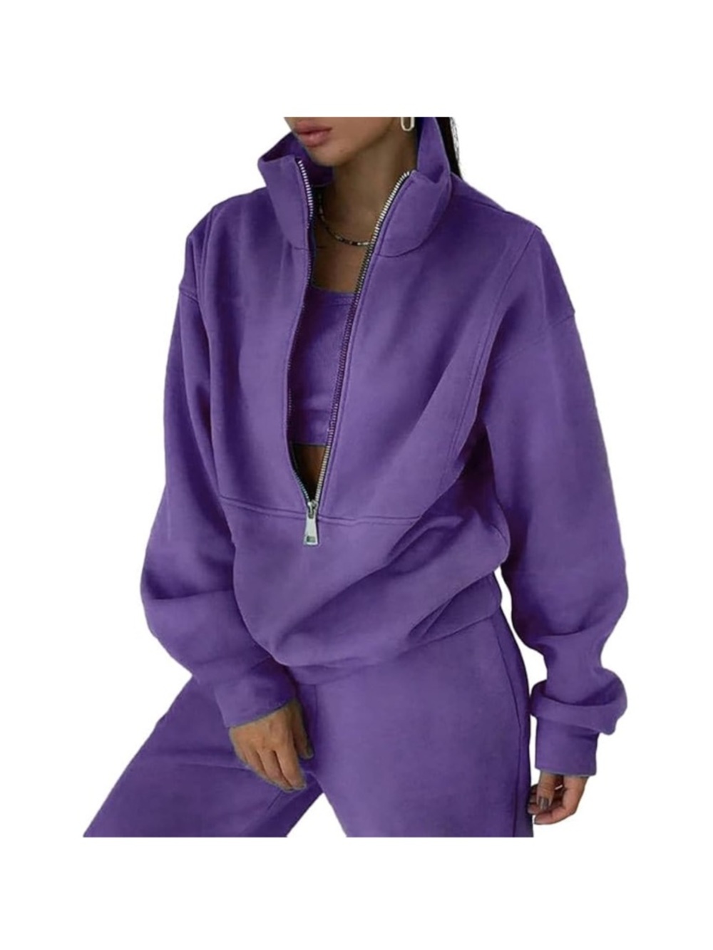 Purple Zip-Up Sweatshirt Set